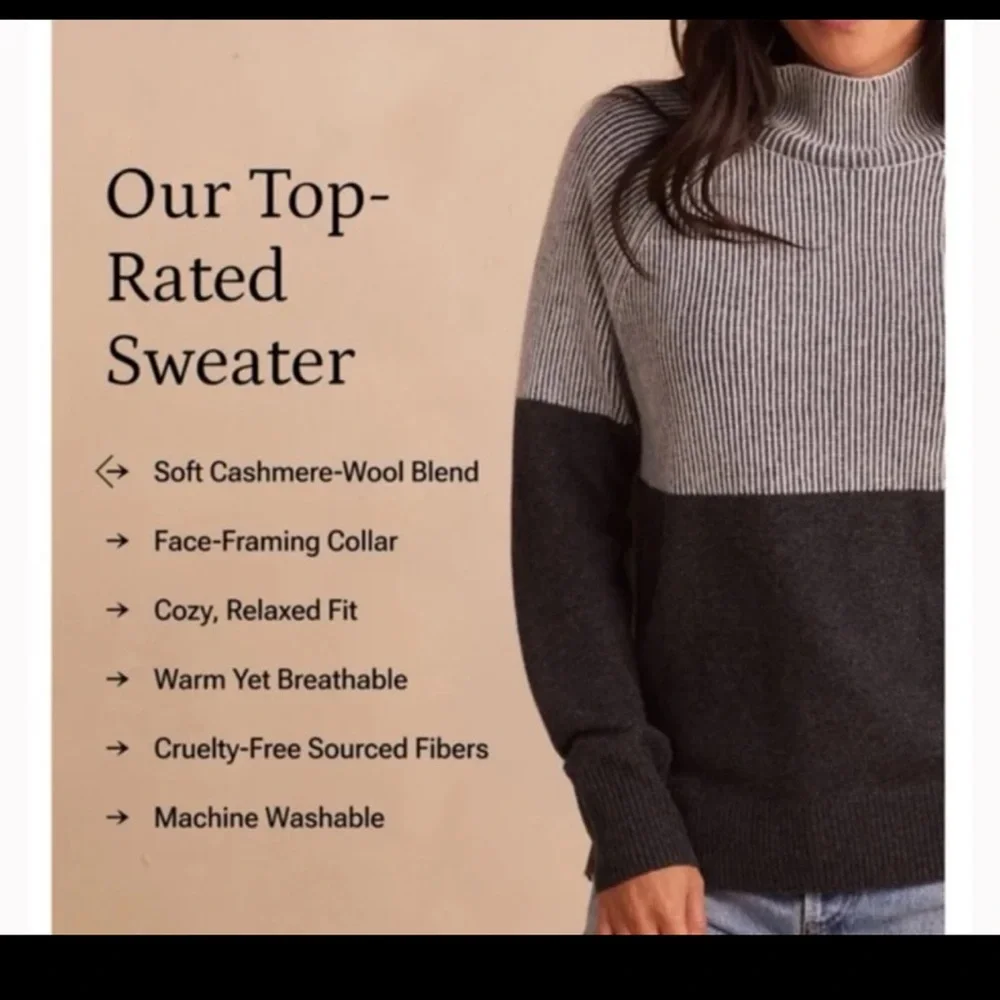 Summersalt Luxe Cashmere Blend Two Tone Sweater in Charcoal size Medium - Picture 3 of 12